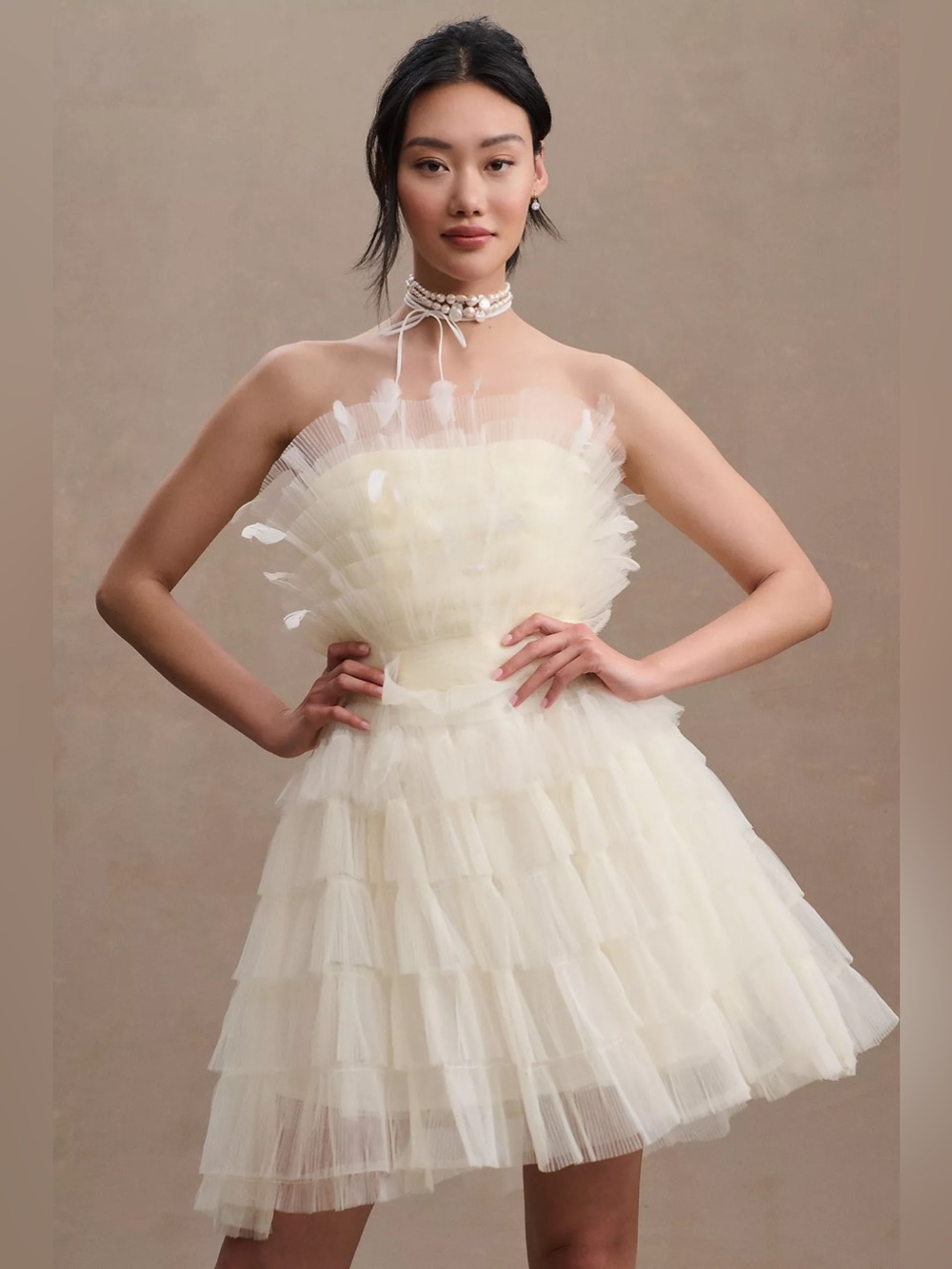 Mac Duggal Daphne Strapless Tiered Tulle Mini Dress